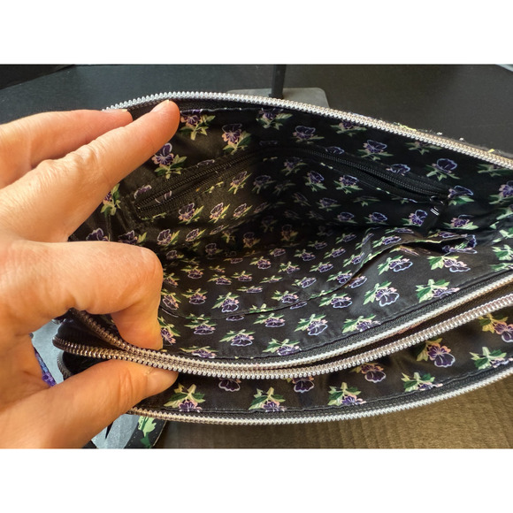 Vera Bradley Floating Plum Pansies Triple Compartment Crossbody Purse Bag - Picture 9 of 14